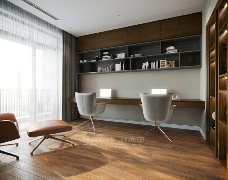 Mẫu kệ trang trí ấn tượng với cốt gỗ công nghiệp màu gỗ óc chó sang trọng Thiết kế nội thất chung cư