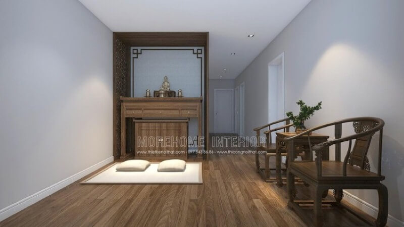 Mẫu tủ thờ gỗ óc chó tự nhiên đẹp, hiện đại sang trọng cho phòng thờ Phật tại gia. Thiết kế nội thất chung cư