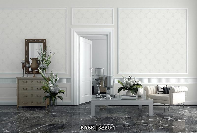 Giấy dán tường tân cổ điên màu trẳng, nét hiện đại từ những họa tiết cổ điển, sang trọng, tinh tế.