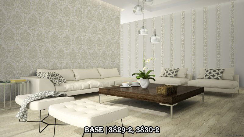 Không gian phòng khách sang trọng và lịch lãm với sự kết hợp của 2 mẫu giấy dán tường mang phong cách cổ điển 3829-2 và 3830-2.