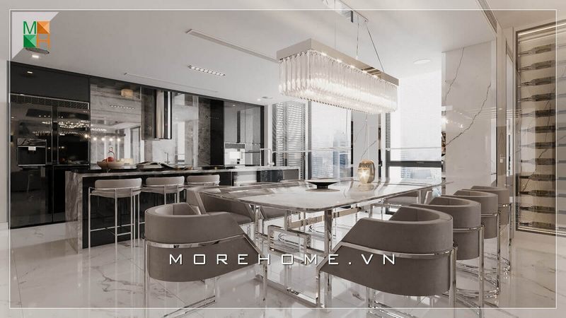 Mẫu bàn ăn 8 ghế chân sắt đầy tinh tế và sang trọng biến căn phòng ăn trở nên đẳng cấp hơn bao giờ hết.